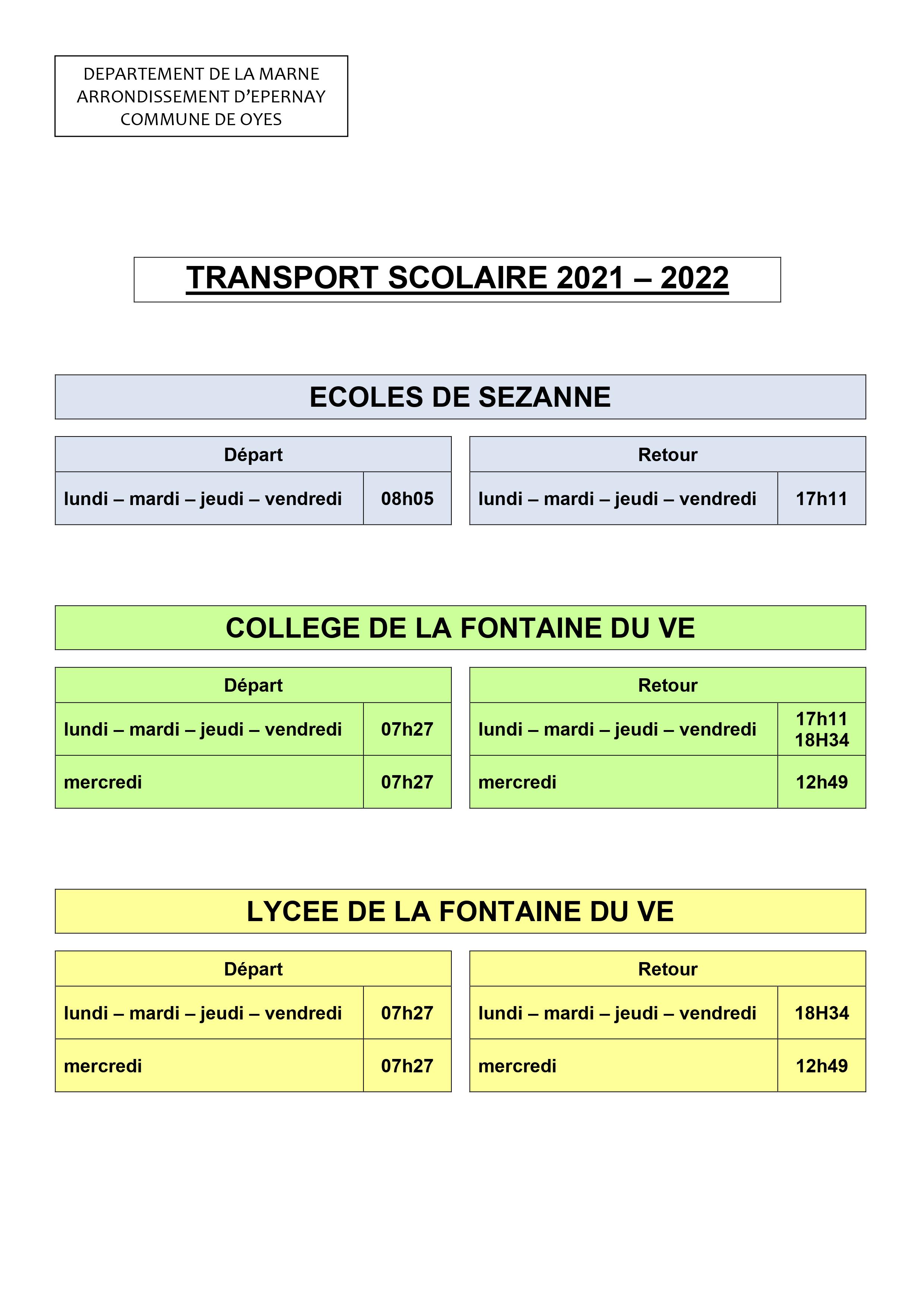 TRANSPORT SCOLAIRE 2021